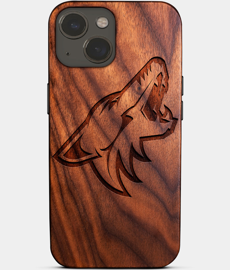 Eco-friendly Arizona Coyotes iPhone 14 Case - Carved Wood Custom Arizona Coyotes Gift For Him - Monogrammed Personalized iPhone 14 Cover By Engraved In Nature
