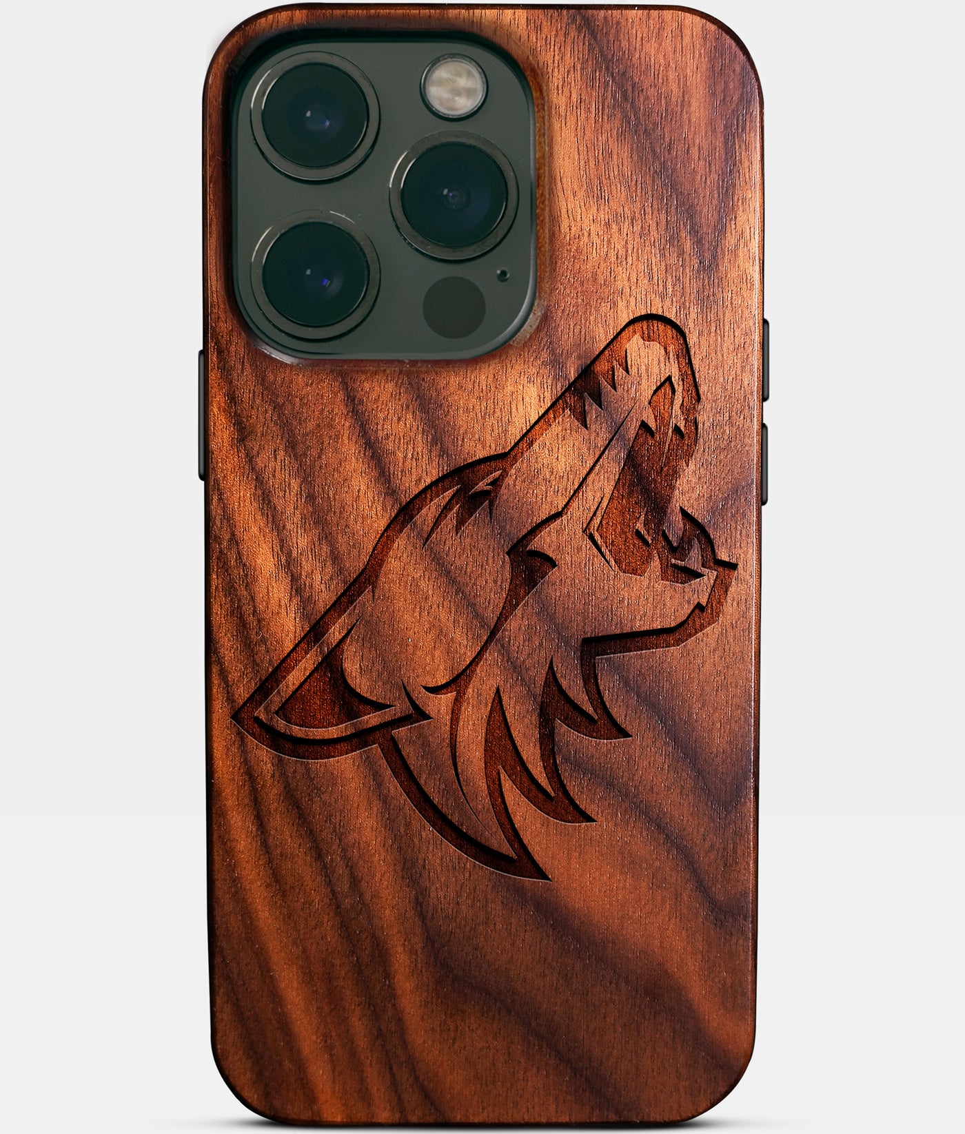 Eco-friendly Arizona Coyotes iPhone 14 Pro Case - Carved Wood Custom Arizona Coyotes Gift For Him - Monogrammed Personalized iPhone 14 Pro Cover By Engraved In Nature