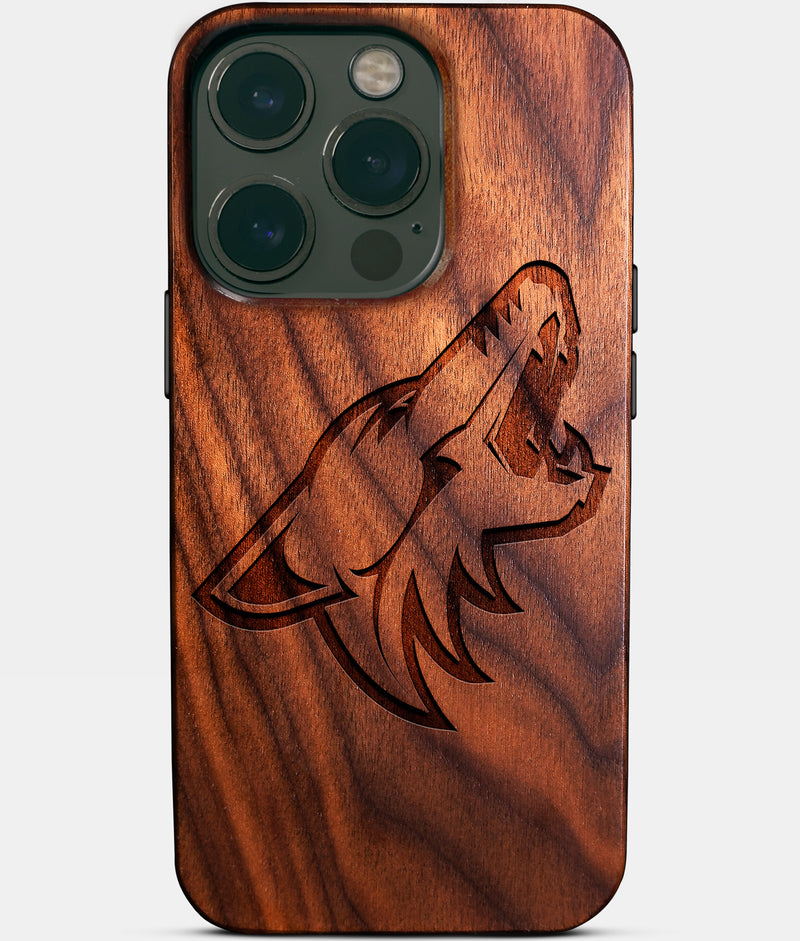 Eco-friendly Arizona Coyotes iPhone 14 Pro Case - Carved Wood Custom Arizona Coyotes Gift For Him - Monogrammed Personalized iPhone 14 Pro Cover By Engraved In Nature