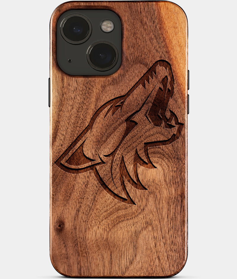 Eco-friendly Arizona Coyotes iPhone 15 Case - Carved Wood Custom Arizona Coyotes Gift For Him - Monogrammed Personalized iPhone 15 Cover By Engraved In Nature