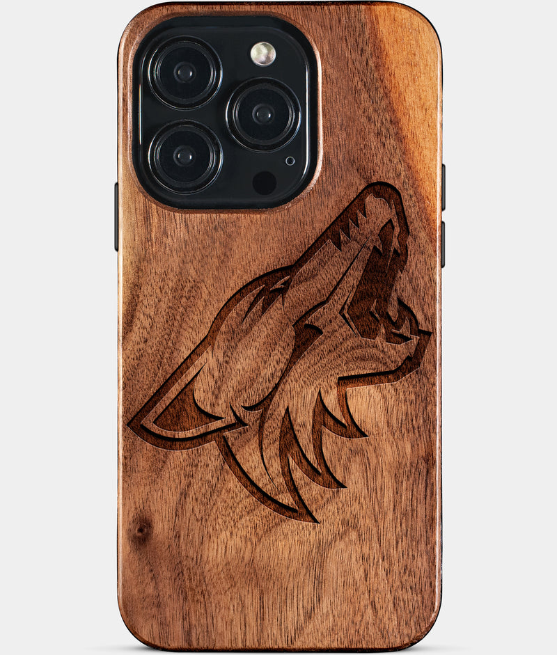 Eco-friendly Arizona Coyotes iPhone 15 Pro Case - Carved Wood Custom Arizona Coyotes Gift For Him - Monogrammed Personalized iPhone 15 Pro Cover By Engraved In Nature