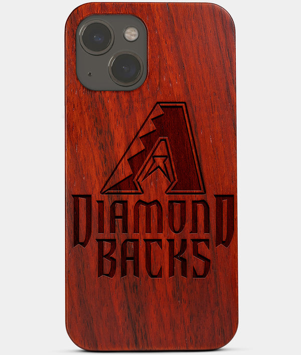 Carved Wood Arizona Diamondbacks iPhone 13 Case | Custom Arizona Diamondbacks Gift, Birthday Gift | Personalized Mahogany Wood Cover, Gifts For Him, Monogrammed Gift For Fan | by Engraved In Nature