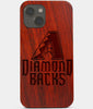 Carved Wood Arizona Diamondbacks iPhone 13 Case | Custom Arizona Diamondbacks Gift, Birthday Gift | Personalized Mahogany Wood Cover, Gifts For Him, Monogrammed Gift For Fan | by Engraved In Nature