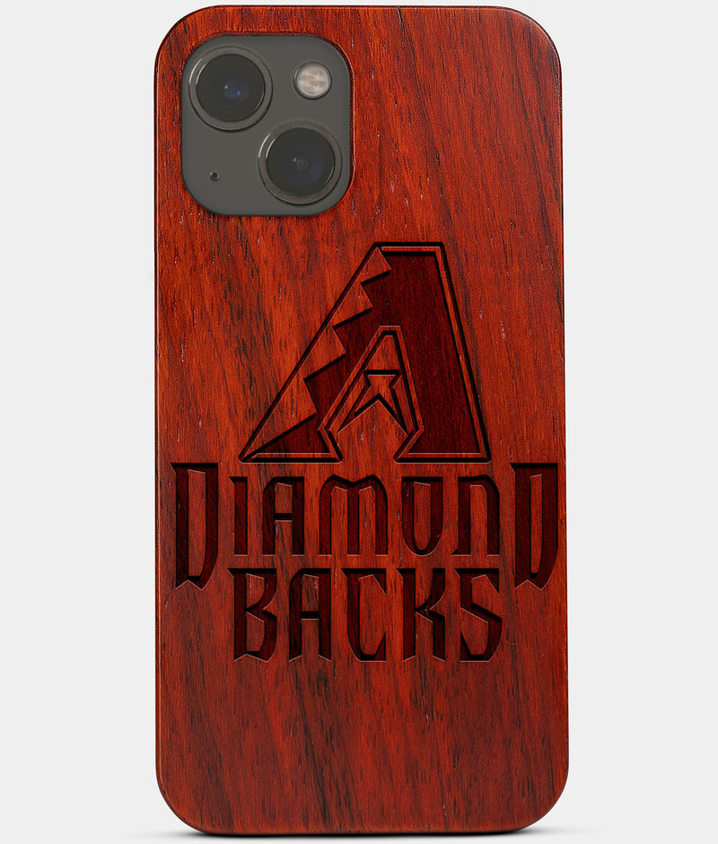Carved Wood Arizona Diamondbacks iPhone 13 Mini Case | Custom Arizona Diamondbacks Gift, Birthday Gift | Personalized Mahogany Wood Cover, Gifts For Him, Monogrammed Gift For Fan | by Engraved In Nature