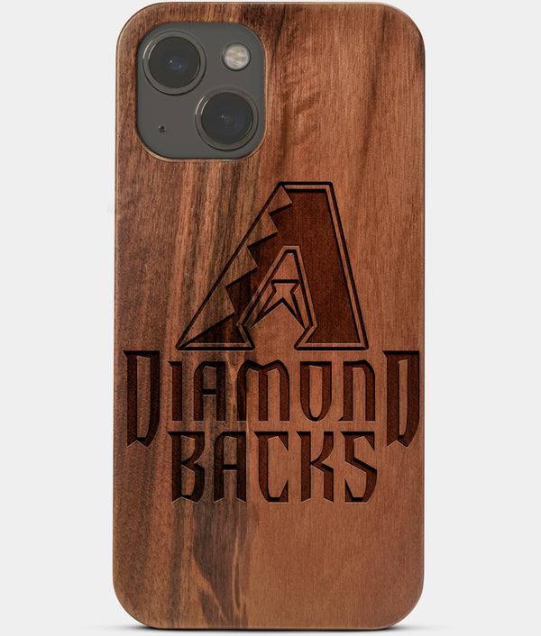 Carved Wood Arizona Diamondbacks iPhone 13 Mini Case | Custom Arizona Diamondbacks Gift, Birthday Gift | Personalized Mahogany Wood Cover, Gifts For Him, Monogrammed Gift For Fan | by Engraved In Nature