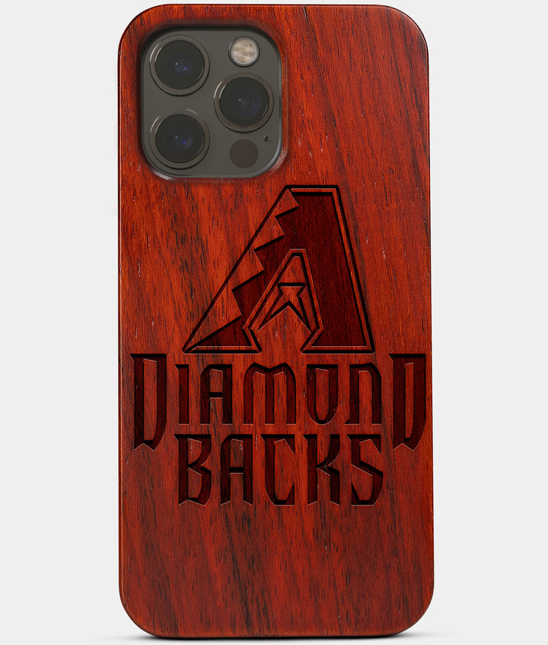 Carved Wood Arizona Diamondbacks iPhone 13 Pro Case | Custom Arizona Diamondbacks Gift, Birthday Gift | Personalized Mahogany Wood Cover, Gifts For Him, Monogrammed Gift For Fan | by Engraved In Nature