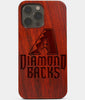 Carved Wood Arizona Diamondbacks iPhone 13 Pro Case | Custom Arizona Diamondbacks Gift, Birthday Gift | Personalized Mahogany Wood Cover, Gifts For Him, Monogrammed Gift For Fan | by Engraved In Nature