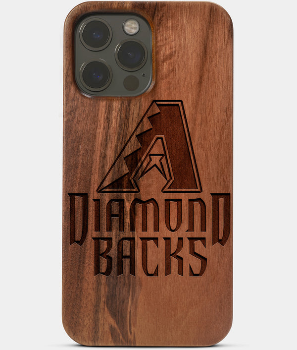Carved Wood Arizona Diamondbacks iPhone 13 Pro Max Case | Custom Arizona Diamondbacks Gift, Birthday Gift | Personalized Mahogany Wood Cover, Gifts For Him, Monogrammed Gift For Fan | by Engraved In Nature