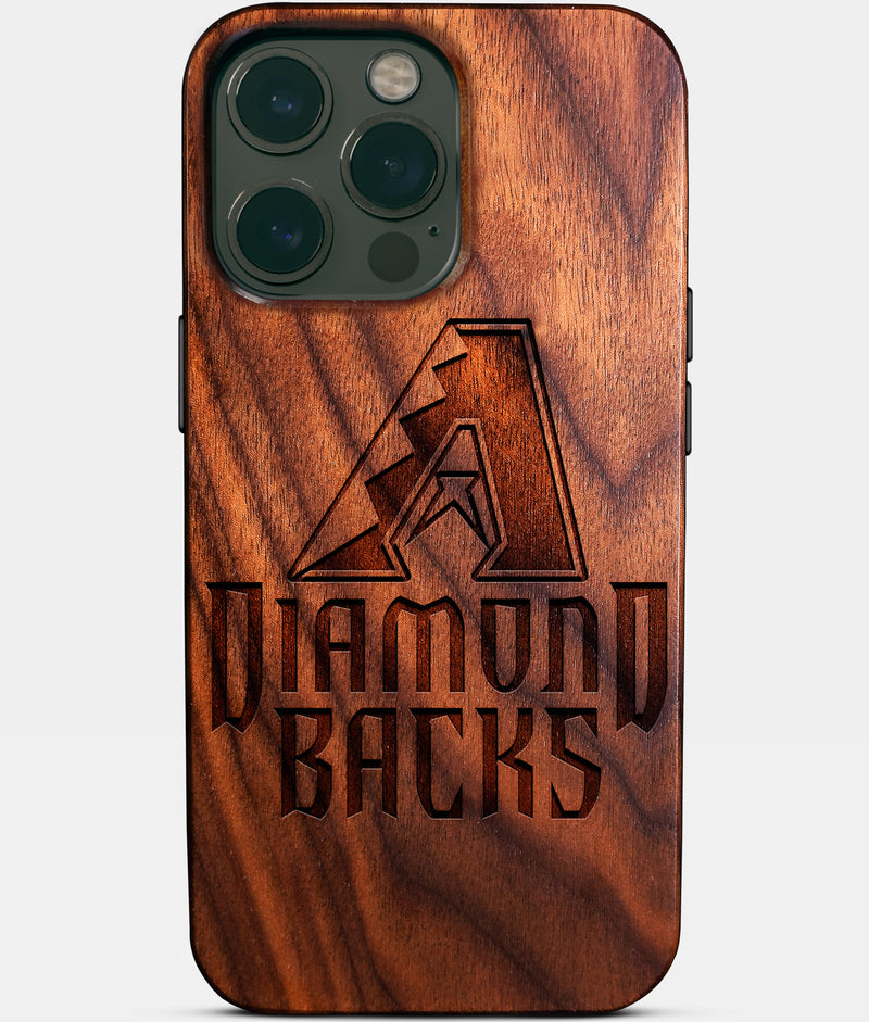 Eco-friendly Arizona Diamondbacks iPhone 14 Pro Max Case - Carved Wood Custom Arizona Diamondbacks Gift For Him - Monogrammed Personalized iPhone 14 Pro Max Cover By Engraved In Nature