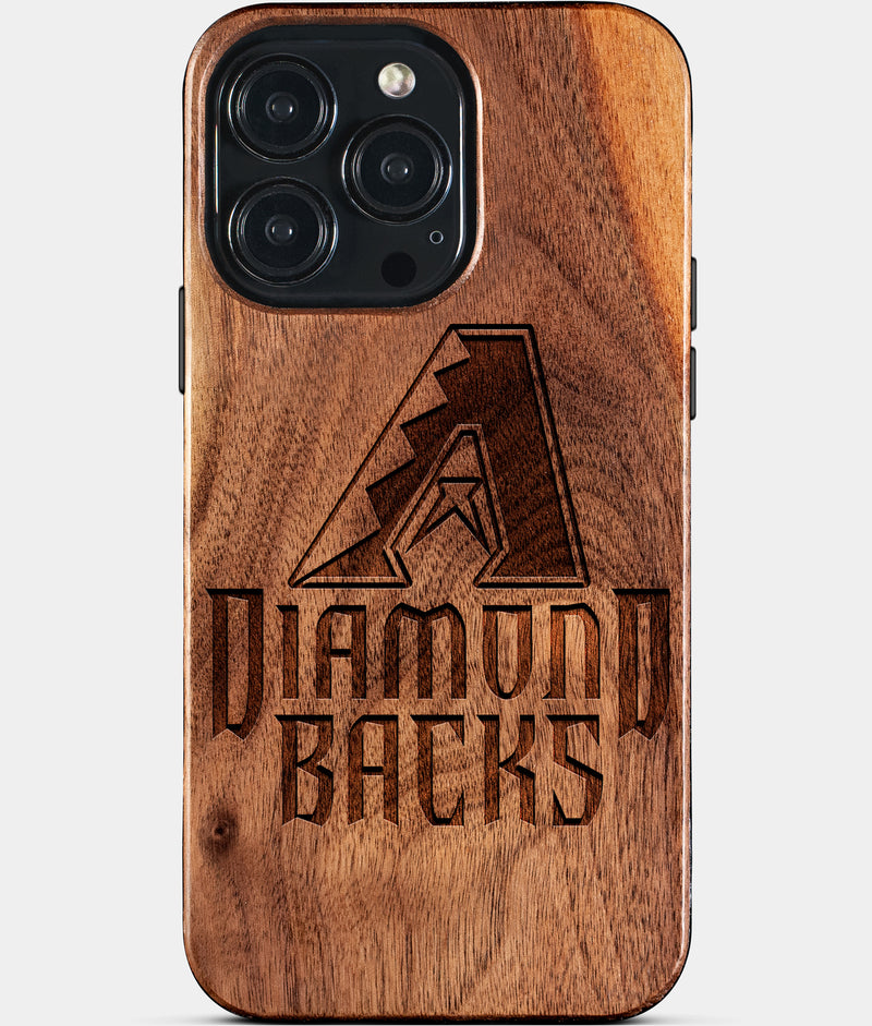 Eco-friendly Arizona Diamondbacks iPhone 15 Pro Max Case - Carved Wood Custom Arizona Diamondbacks Gift For Him - Monogrammed Personalized iPhone 15 Pro Max Cover By Engraved In Nature