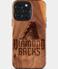 Eco-friendly Arizona Diamondbacks iPhone 15 Pro Max Case - Carved Wood Custom Arizona Diamondbacks Gift For Him - Monogrammed Personalized iPhone 15 Pro Max Cover By Engraved In Nature
