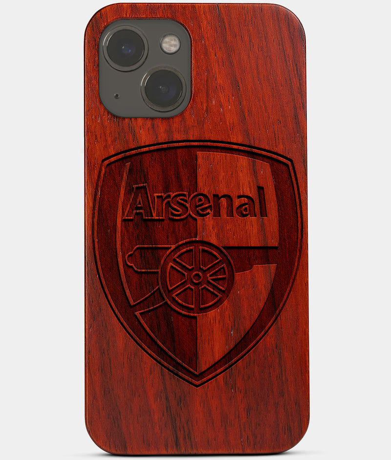 Carved Wood Arsenal F.C. iPhone 13 Case | Custom Arsenal F.C. Gift, Birthday Gift | Personalized Mahogany Wood Cover, Gifts For Him, Monogrammed Gift For Fan | by Engraved In Nature