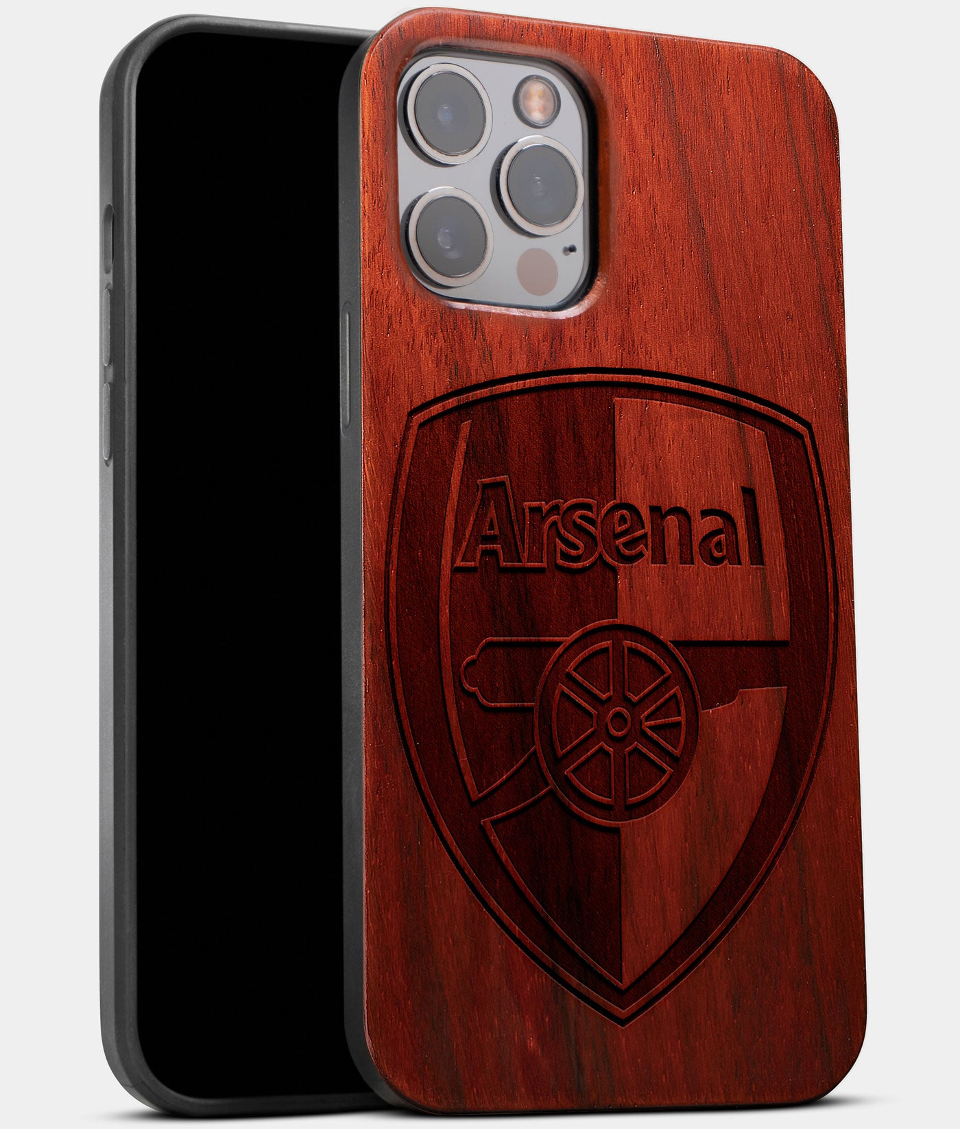 Best Wood Arsenal F.C. iPhone 13 Pro Max Case | Custom Arsenal F.C. Gift | Mahogany Wood Cover - Engraved In Nature