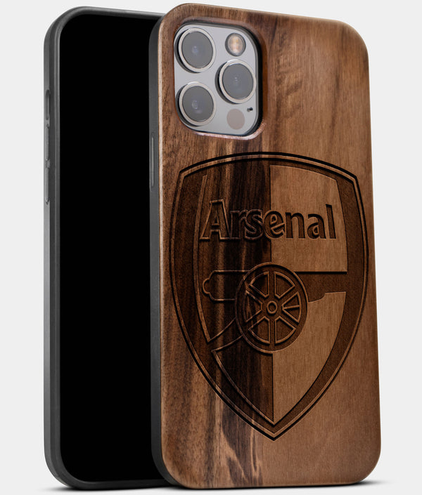 Best Wood Arsenal F.C. iPhone 13 Pro Max Case | Custom Arsenal F.C. Gift | Walnut Wood Cover - Engraved In Nature