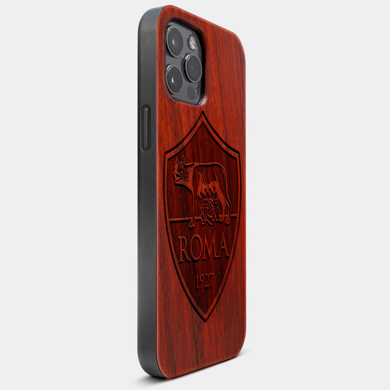 Best Wood A.S. Roma iPhone 13 Pro Case | Custom A.S. Roma Gift | Mahogany Wood Cover - Engraved In Nature