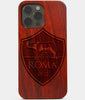 Carved Wood A.S. Roma iPhone 13 Pro Max Case | Custom A.S. Roma Gift, Birthday Gift | Personalized Mahogany Wood Cover, Gifts For Him, Monogrammed Gift For Fan | by Engraved In Nature