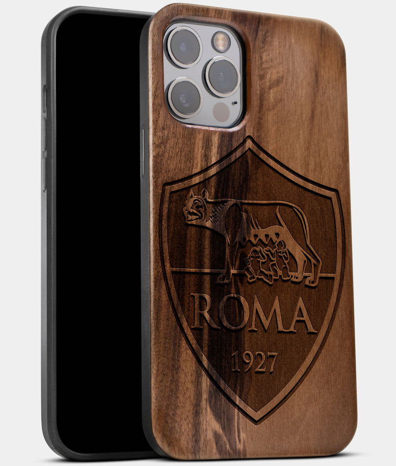 Best Wood A.S. Roma iPhone 13 Pro Max Case | Custom A.S. Roma Gift | Walnut Wood Cover - Engraved In Nature