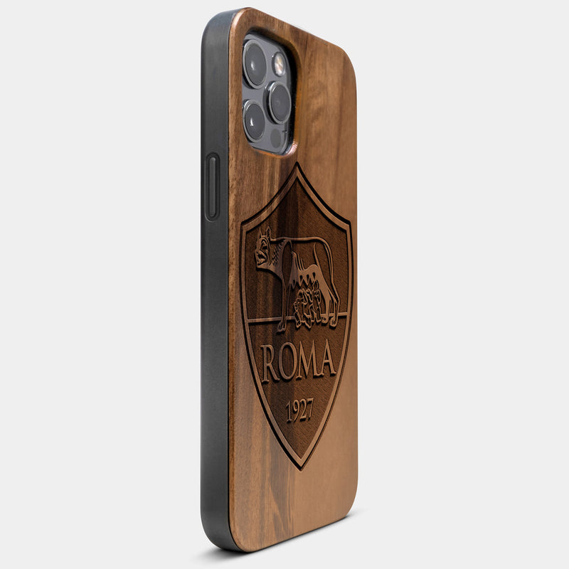 Best Wood A.S. Roma iPhone 13 Pro Max Case | Custom A.S. Roma Gift | Walnut Wood Cover - Engraved In Nature