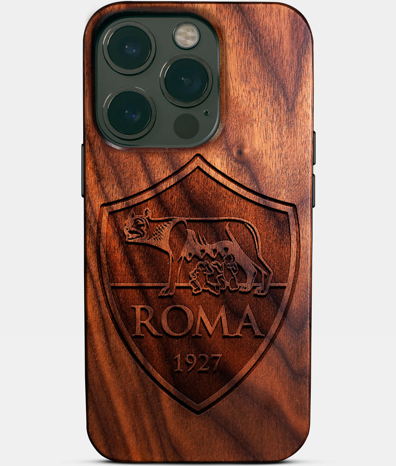 Eco-friendly AS Roma iPhone 14 Pro Case - Carved Wood Custom AS Roma Gift For Him - Monogrammed Personalized iPhone 14 Pro Cover By Engraved In Nature