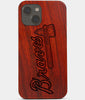 Carved Wood Atlanta Braves iPhone 13 Case | Custom Atlanta Braves Gift, Birthday Gift | Personalized Mahogany Wood Cover, Gifts For Him, Monogrammed Gift For Fan | by Engraved In Nature