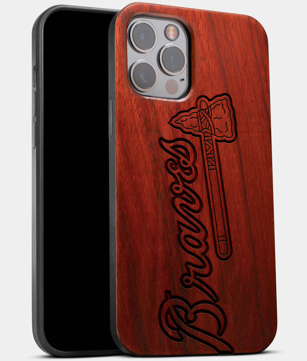 Best Wood Atlanta Braves iPhone 13 Pro Case | Custom Atlanta Braves Gift | Mahogany Wood Cover - Engraved In Nature