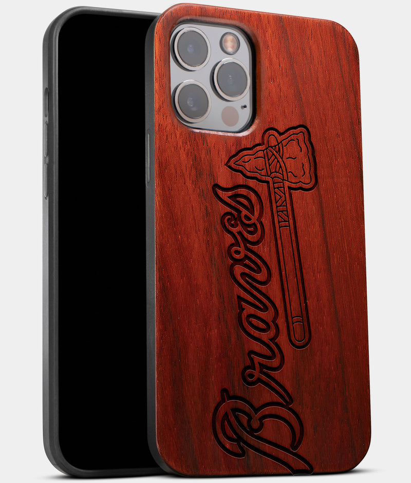 Best Wood Atlanta Braves iPhone 13 Pro Max Case | Custom Atlanta Braves Gift | Mahogany Wood Cover - Engraved In Nature