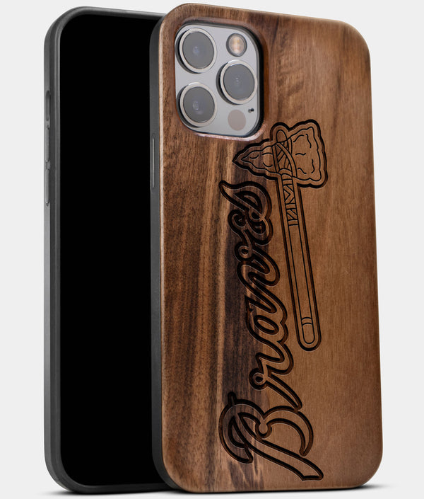 Best Wood Atlanta Braves iPhone 13 Pro Max Case | Custom Atlanta Braves Gift | Walnut Wood Cover - Engraved In Nature