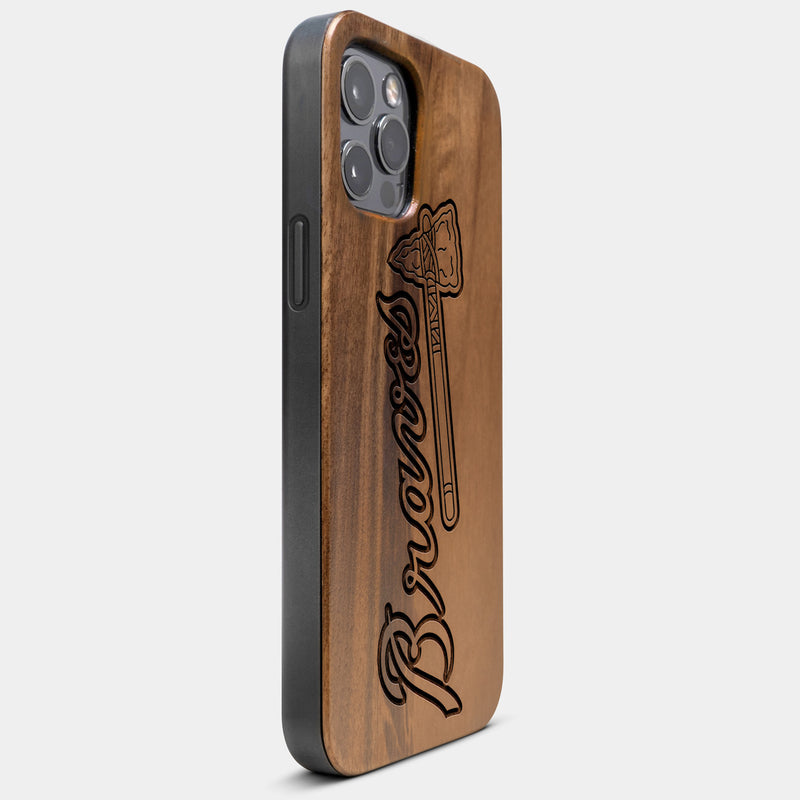Best Wood Atlanta Braves iPhone 13 Pro Max Case | Custom Atlanta Braves Gift | Walnut Wood Cover - Engraved In Nature