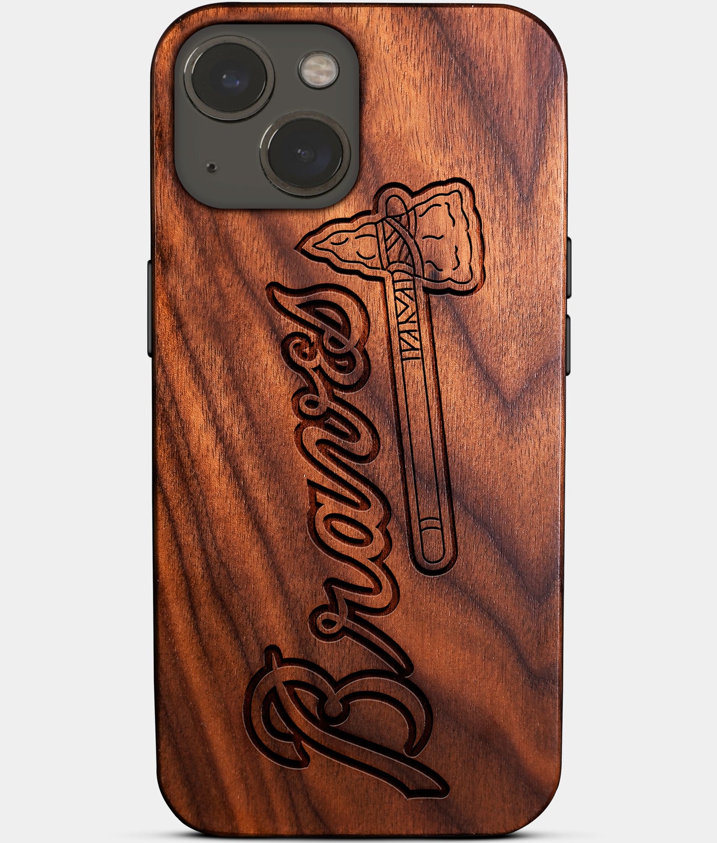Eco-friendly Atlanta Braves iPhone 14 Case - Carved Wood Custom Atlanta Braves Gift For Him - Monogrammed Personalized iPhone 14 Cover By Engraved In Nature