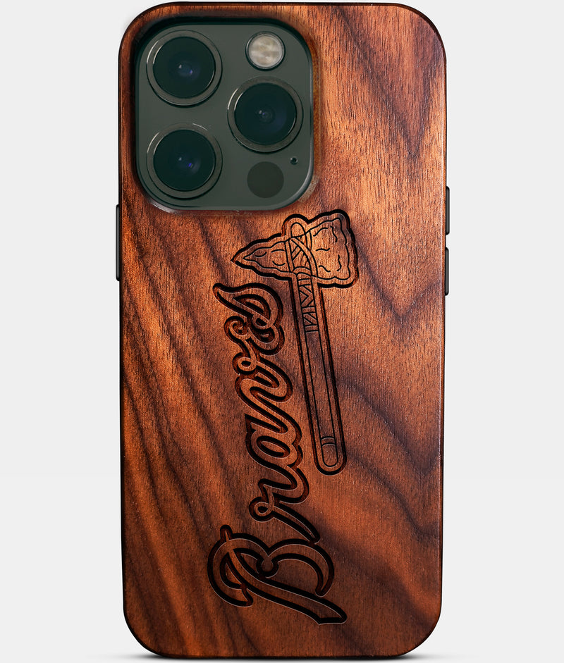 Eco-friendly Atlanta Braves iPhone 14 Pro Case - Carved Wood Custom Atlanta Braves Gift For Him - Monogrammed Personalized iPhone 14 Pro Cover By Engraved In Nature