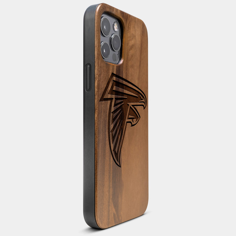 Best Wood Atlanta Falcons iPhone 13 Pro Case | Custom Atlanta Falcons Gift | Walnut Wood Cover - Engraved In Nature