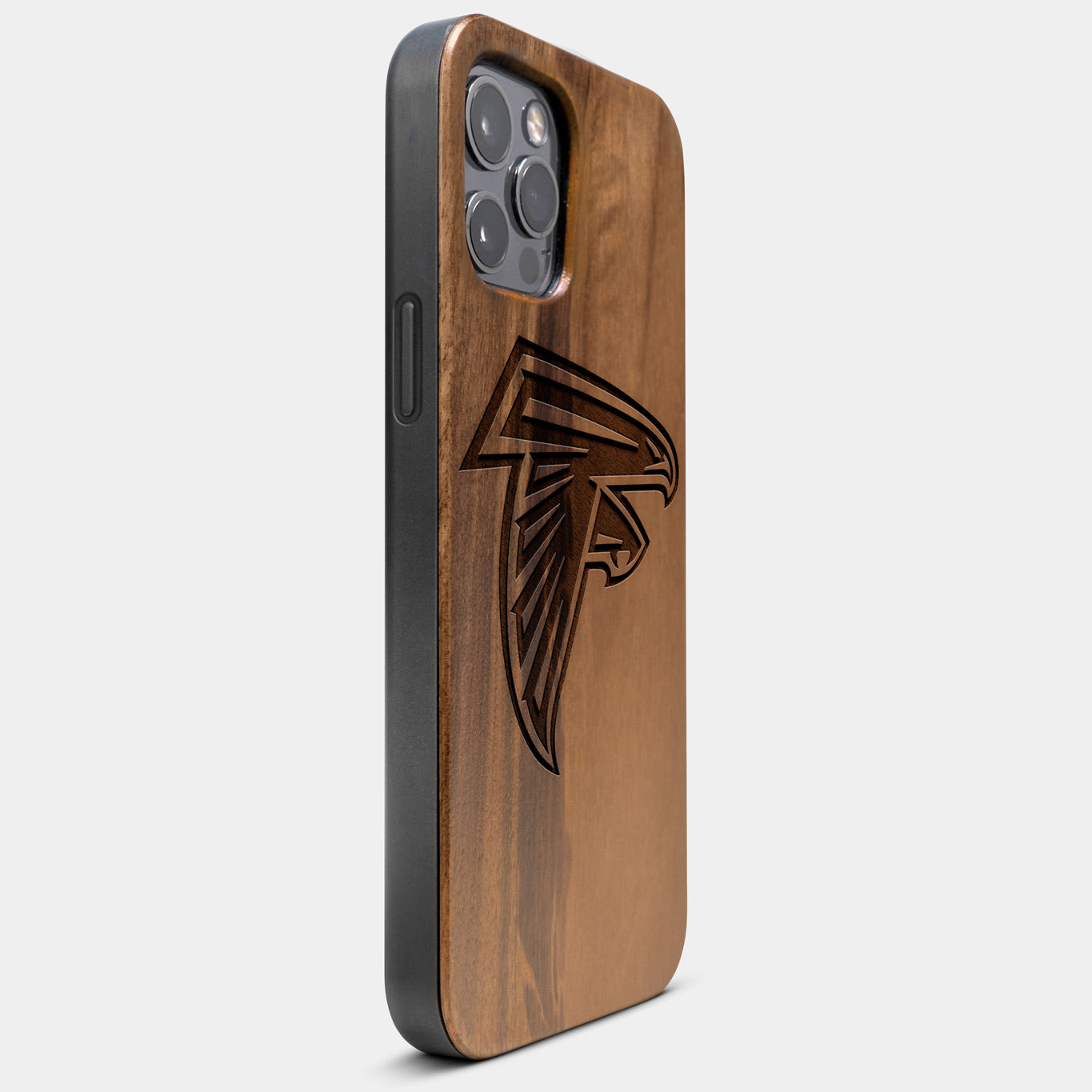 Best Wood Atlanta Falcons iPhone 13 Pro Max Case | Custom Atlanta Falcons Gift | Walnut Wood Cover - Engraved In Nature