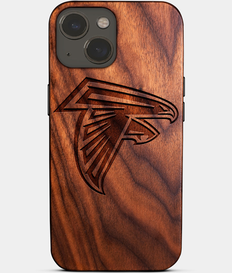 Eco-friendly Atlanta Falcons iPhone 14 Case - Carved Wood Custom Atlanta Falcons Gift For Him - Monogrammed Personalized iPhone 14 Cover By Engraved In Nature