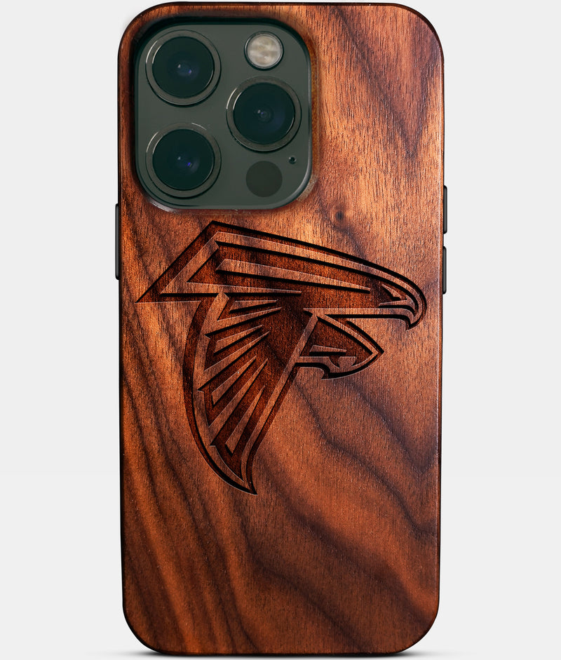 Eco-friendly Atlanta Falcons iPhone 14 Pro Case - Carved Wood Custom Atlanta Falcons Gift For Him - Monogrammed Personalized iPhone 14 Pro Cover By Engraved In Nature