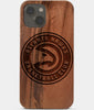 Carved Wood Atlanta Hawks iPhone 13 Mini Case | Custom Atlanta Hawks Gift, Birthday Gift | Personalized Mahogany Wood Cover, Gifts For Him, Monogrammed Gift For Fan | by Engraved In Nature