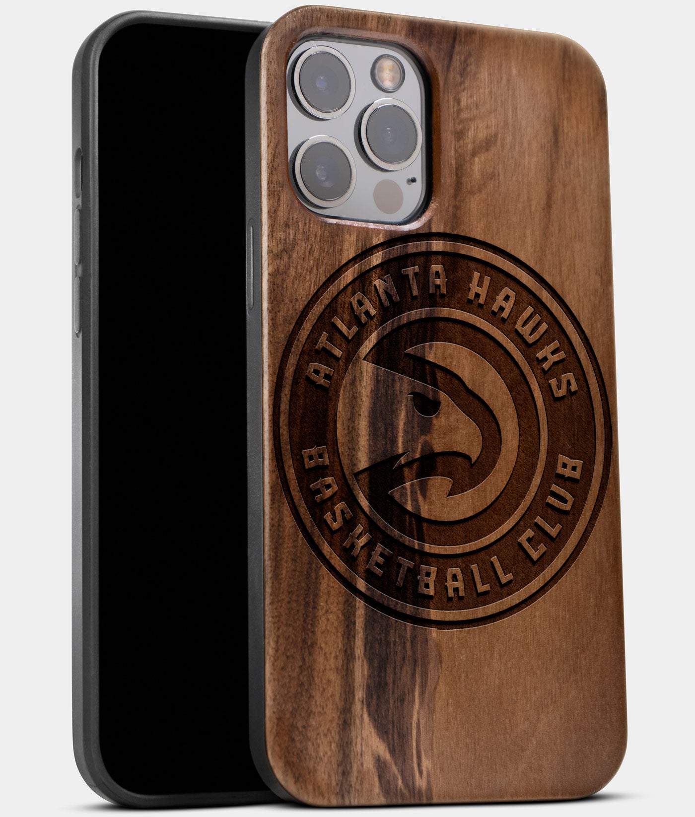 Best Wood Atlanta Hawks iPhone 13 Pro Case | Custom Atlanta Hawks Gift | Walnut Wood Cover - Engraved In Nature