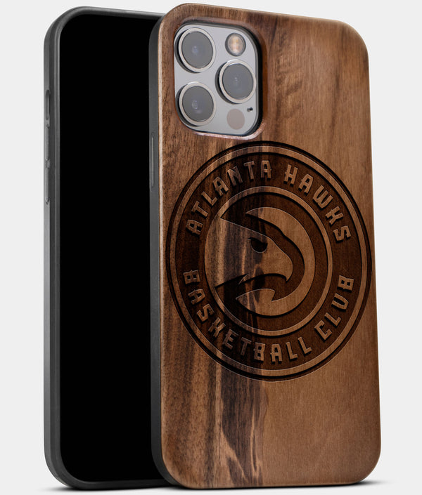 Best Wood Atlanta Hawks iPhone 13 Pro Case | Custom Atlanta Hawks Gift | Walnut Wood Cover - Engraved In Nature