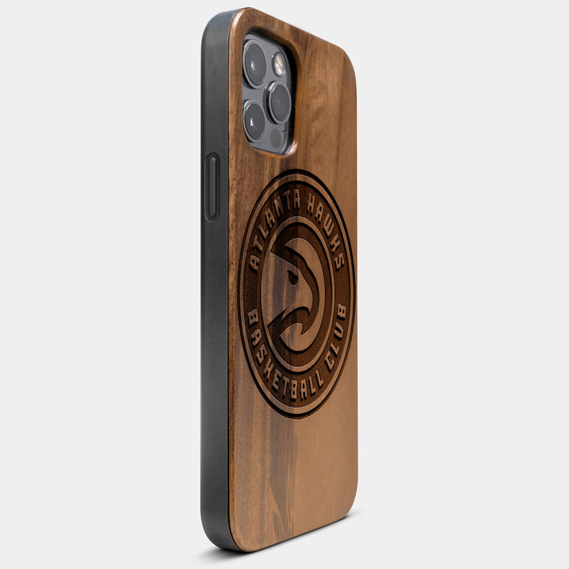 Best Wood Atlanta Hawks iPhone 13 Pro Case | Custom Atlanta Hawks Gift | Walnut Wood Cover - Engraved In Nature