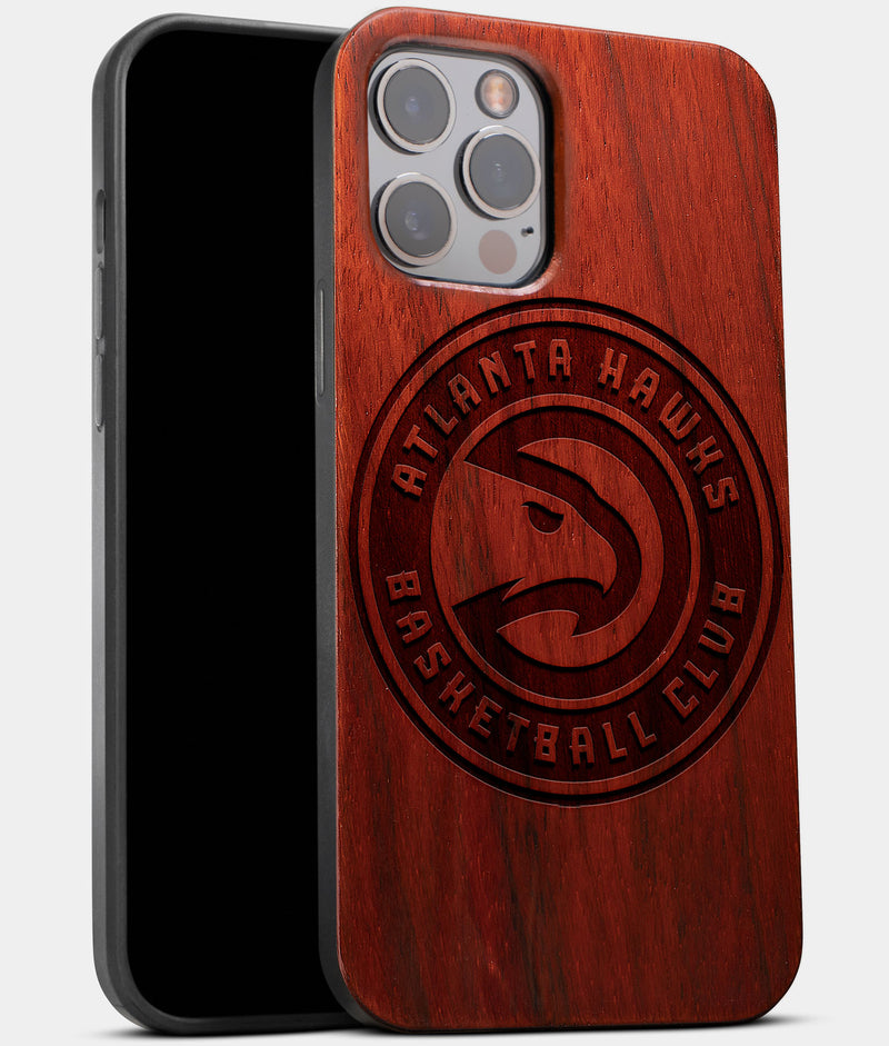 Best Wood Atlanta Hawks iPhone 13 Pro Max Case | Custom Atlanta Hawks Gift | Mahogany Wood Cover - Engraved In Nature