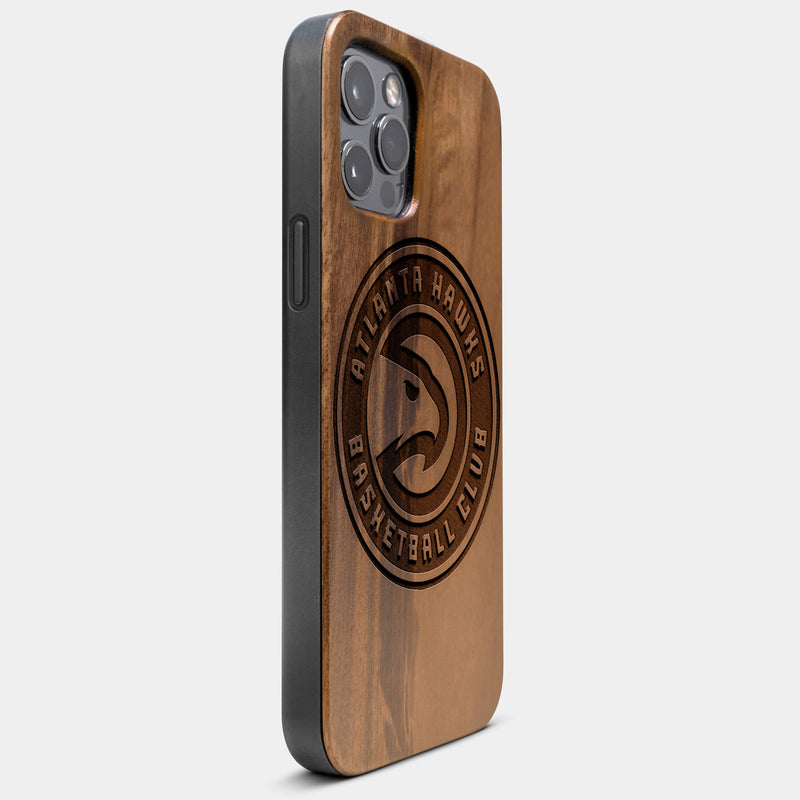 Best Wood Atlanta Hawks iPhone 13 Pro Max Case | Custom Atlanta Hawks Gift | Walnut Wood Cover - Engraved In Nature
