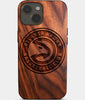 Eco-friendly Atlanta Hawks iPhone 14 Case - Carved Wood Custom Atlanta Hawks Gift For Him - Monogrammed Personalized iPhone 14 Cover By Engraved In Nature