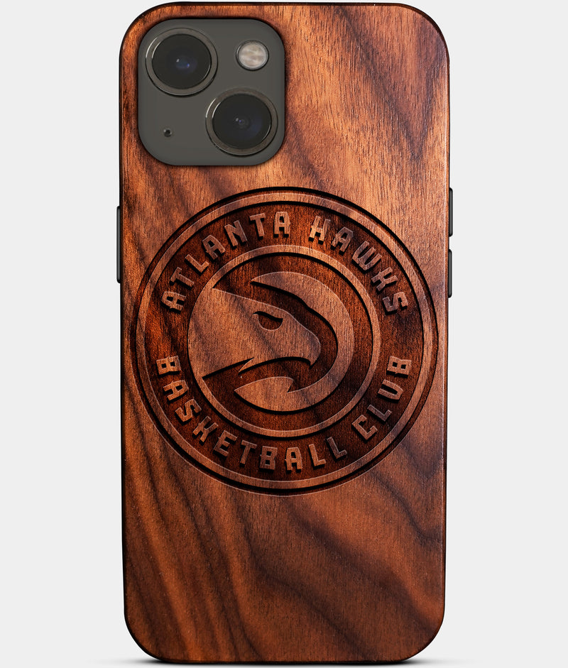Eco-friendly Atlanta Hawks iPhone 14 Plus Case - Carved Wood Custom Atlanta Hawks Gift For Him - Monogrammed Personalized iPhone 14 Plus Cover By Engraved In Nature