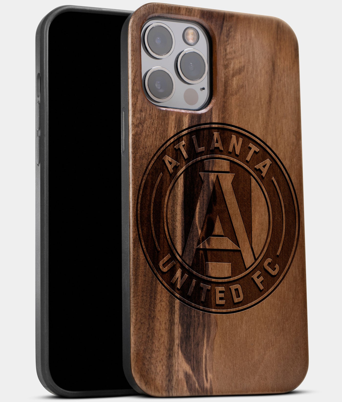 Best Wood Atlanta United FC iPhone 13 Pro Max Case | Custom Atlanta United FC Gift | Walnut Wood Cover - Engraved In Nature