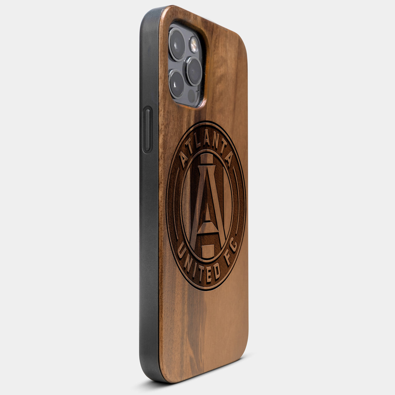 Best Wood Atlanta United FC iPhone 13 Pro Max Case | Custom Atlanta United FC Gift | Walnut Wood Cover - Engraved In Nature