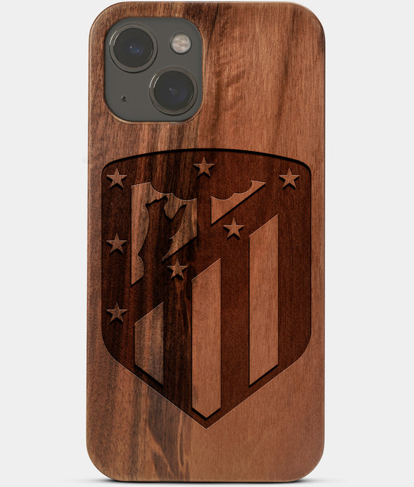Carved Wood Atletico Madrid iPhone 13 Case | Custom Atletico Madrid Gift, Birthday Gift | Personalized Mahogany Wood Cover, Gifts For Him, Monogrammed Gift For Fan | by Engraved In Nature