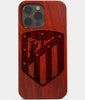 Carved Wood Atletico Madrid iPhone 13 Pro Case | Custom Atletico Madrid Gift, Birthday Gift | Personalized Mahogany Wood Cover, Gifts For Him, Monogrammed Gift For Fan | by Engraved In Nature
