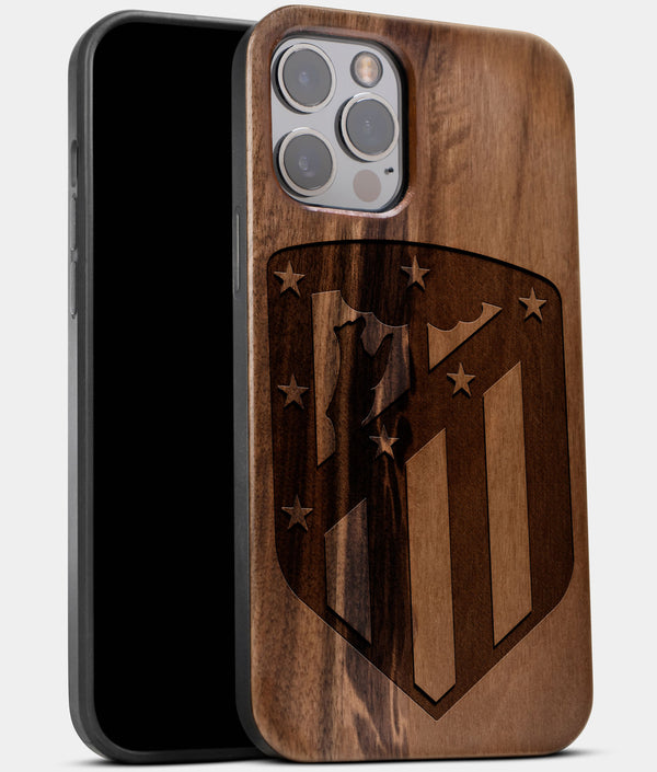 Best Wood Atletico Madrid iPhone 13 Pro Case | Custom Atletico Madrid Gift | Walnut Wood Cover - Engraved In Nature