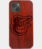 Carved Wood Baltimore Orioles iPhone 13 Mini Case | Custom Baltimore Orioles Gift, Birthday Gift | Personalized Mahogany Wood Cover, Gifts For Him, Monogrammed Gift For Fan | by Engraved In Nature