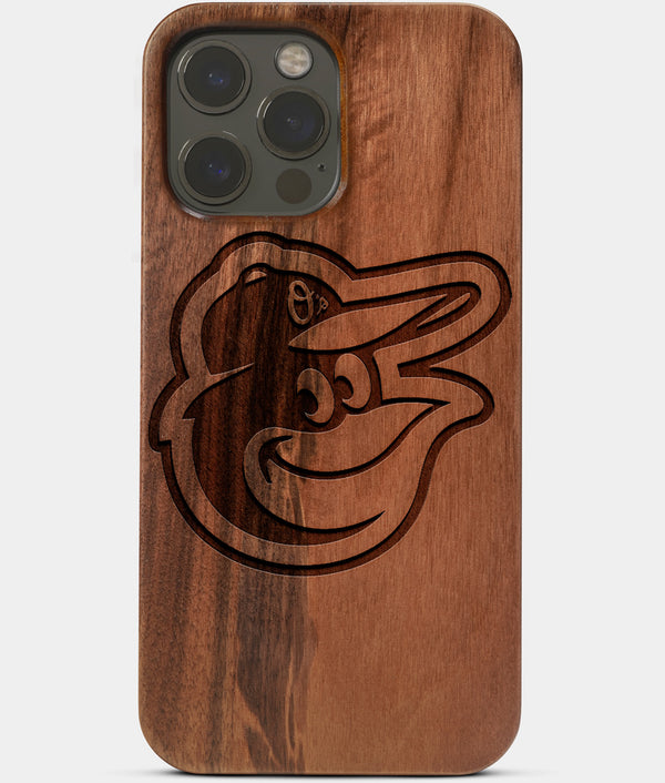 Carved Wood Baltimore Orioles iPhone 13 Pro Case | Custom Baltimore Orioles Gift, Birthday Gift | Personalized Mahogany Wood Cover, Gifts For Him, Monogrammed Gift For Fan | by Engraved In Nature