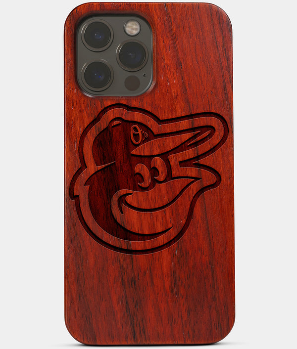 Carved Wood Baltimore Orioles iPhone 13 Pro Max Case | Custom Baltimore Orioles Gift, Birthday Gift | Personalized Mahogany Wood Cover, Gifts For Him, Monogrammed Gift For Fan | by Engraved In Nature